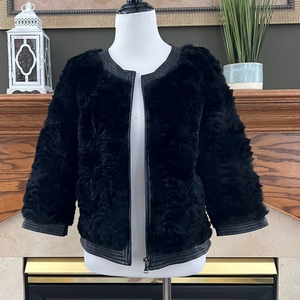 Dana Stein Women's Black Cropped Rabbit Fur Lamb Skin Coat‎ Sz. S